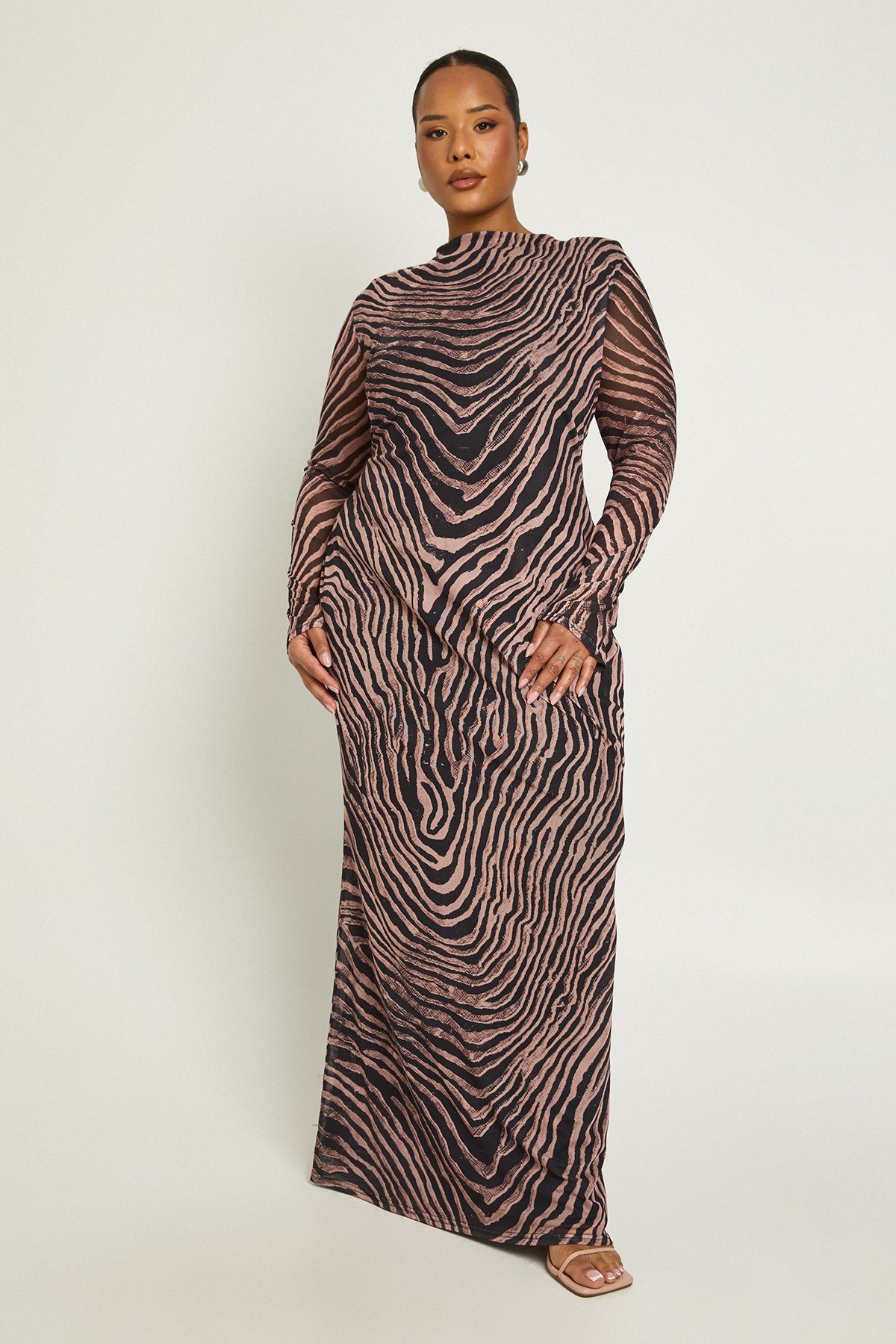 Plus Zebra Shoulder Pad Midaxi Dress