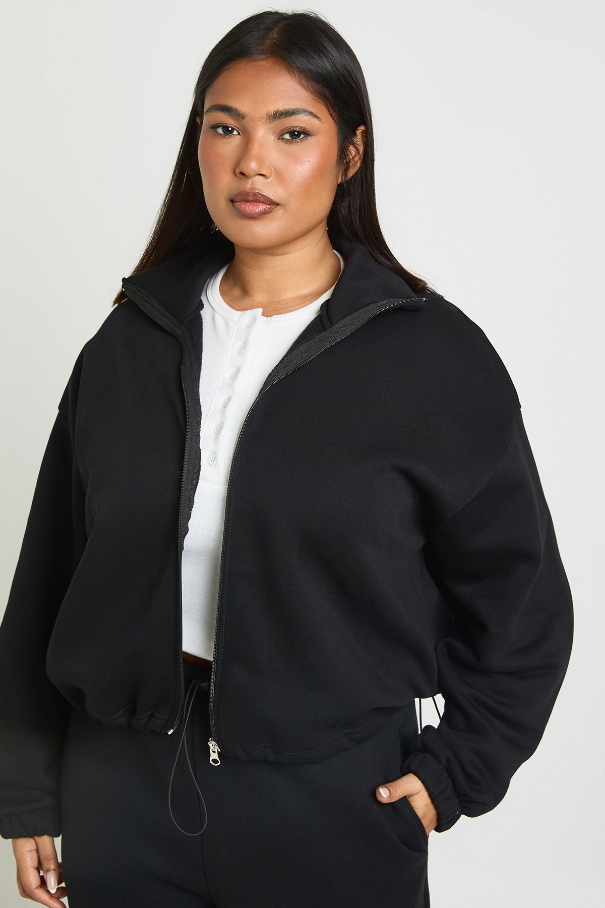 Plus Toggle Hem Funnel Neck Jacket - Image 3