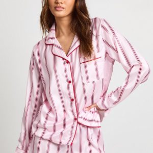Satin Stripe Long Sleeve Shirt & Short Pyjama Set
