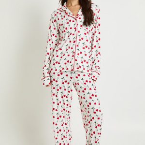 Tall Heart Cherry Print Long Sleeve Shirt & Trouser Pyjama Set