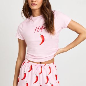 Valentines Chilli Print Short Sleeve T-Shirt & Short Pyjama Set