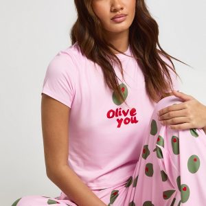 Valentines 'Olive You' Short Sleeve T-Shirt & Trouser Pyjama Set