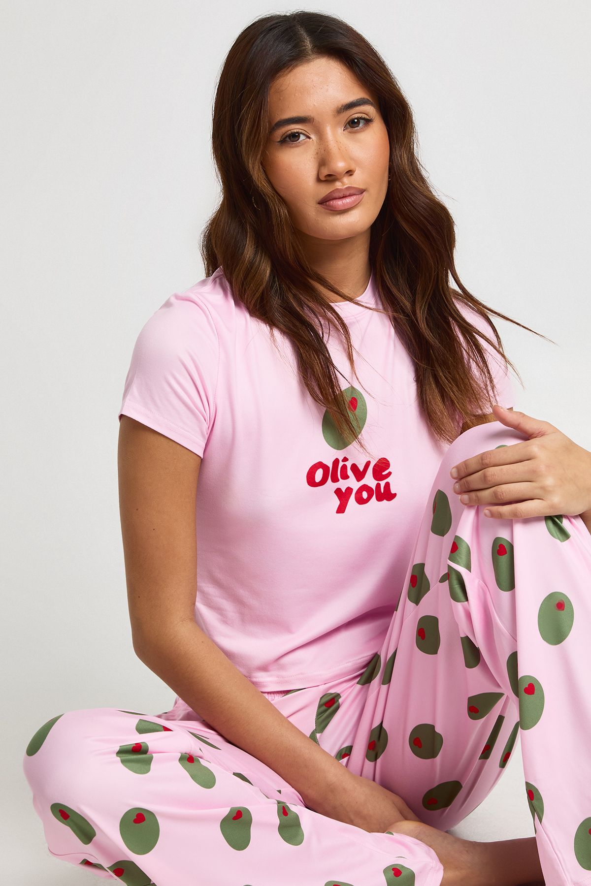 Valentines 'Olive You' Short Sleeve T-Shirt & Trouser Pyjama Set