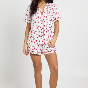 Valentines Heart Cherry Print Short Sleeve Shirt & Short Pyjama Set