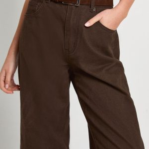 Chocolate Faux Suede Chunky Buckle Boyfriend Belt