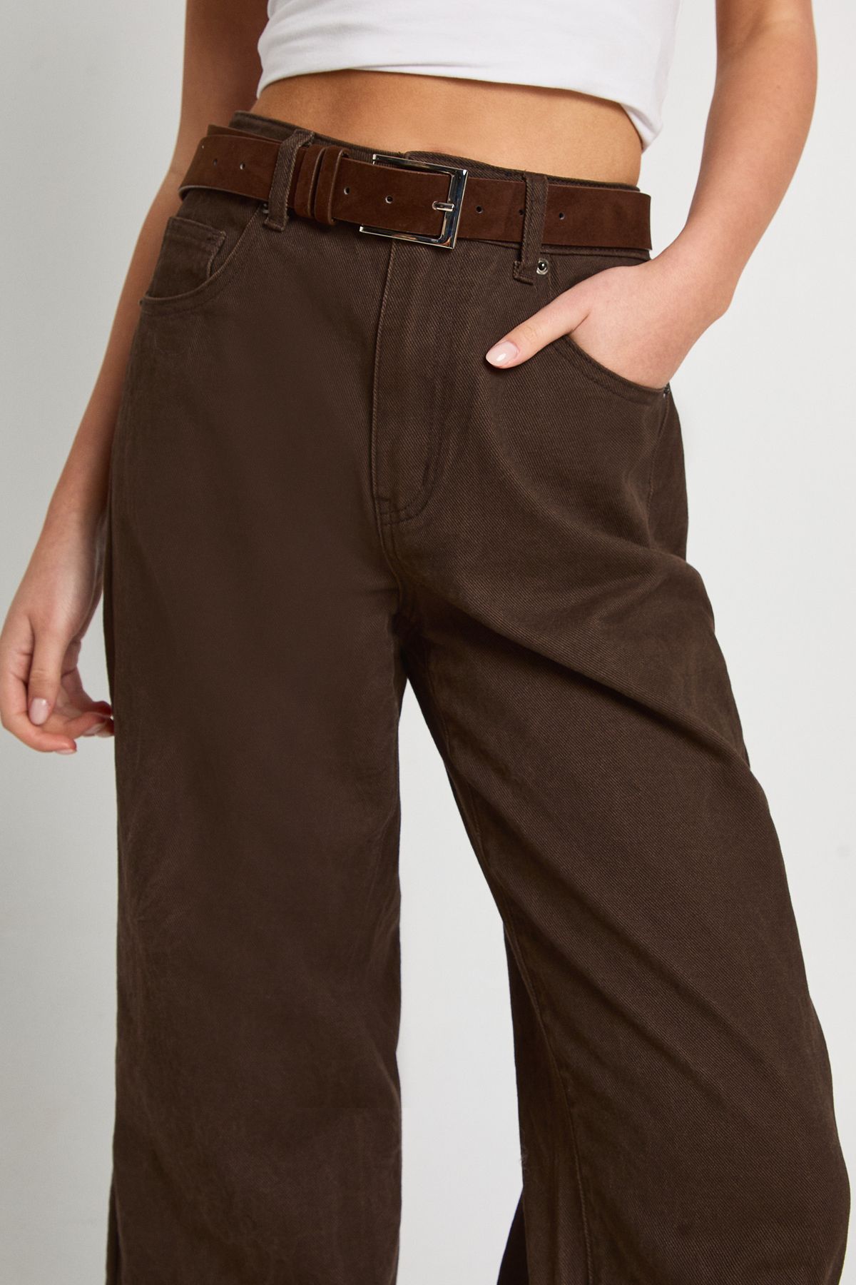 Chocolate Faux Suede Chunky Buckle Boyfriend Belt