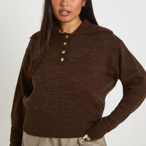 Plus Knitted Henley Collared Jumper