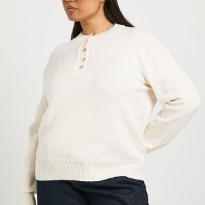 Plus Gold Button Crew Neck Jumper