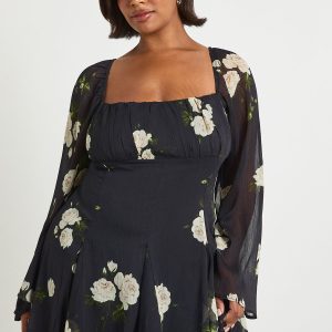 Plus Floral Chiffon Godet Skater