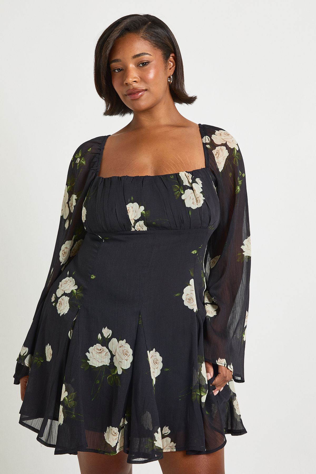 Plus Floral Chiffon Godet Skater