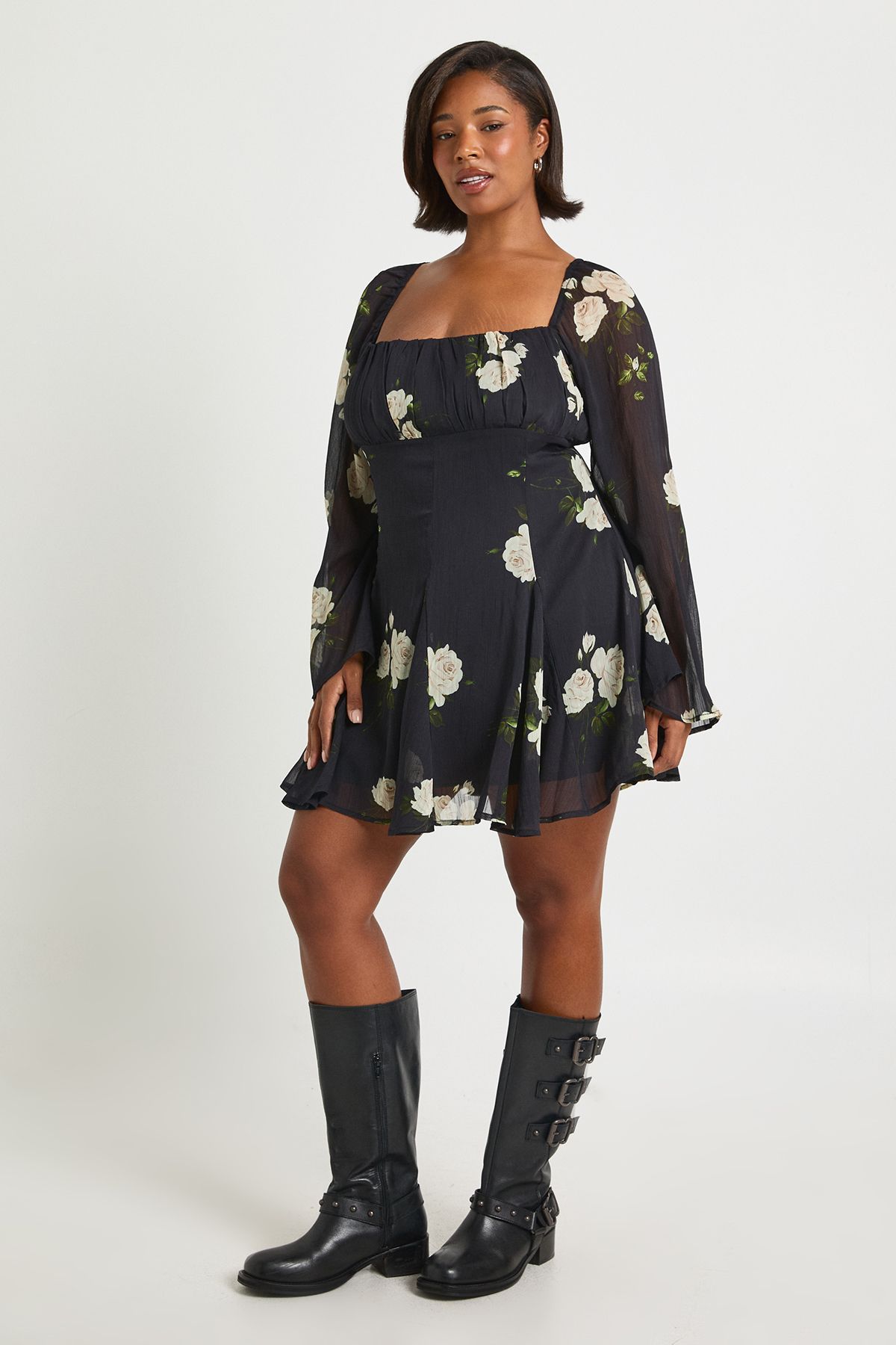 Plus Floral Chiffon Godet Skater - Image 3