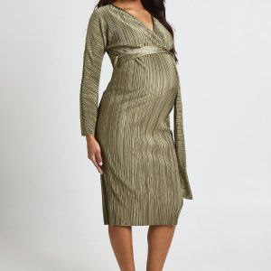 Maternity Plisse Belted Midi Dress