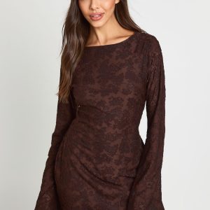 Burnout Floral Open Back Flare Sleeve Mini Dress