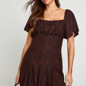 Burnout Floral Godet Hem Mini Dress