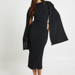 Cape Sleeve Midi Bodycon Dress