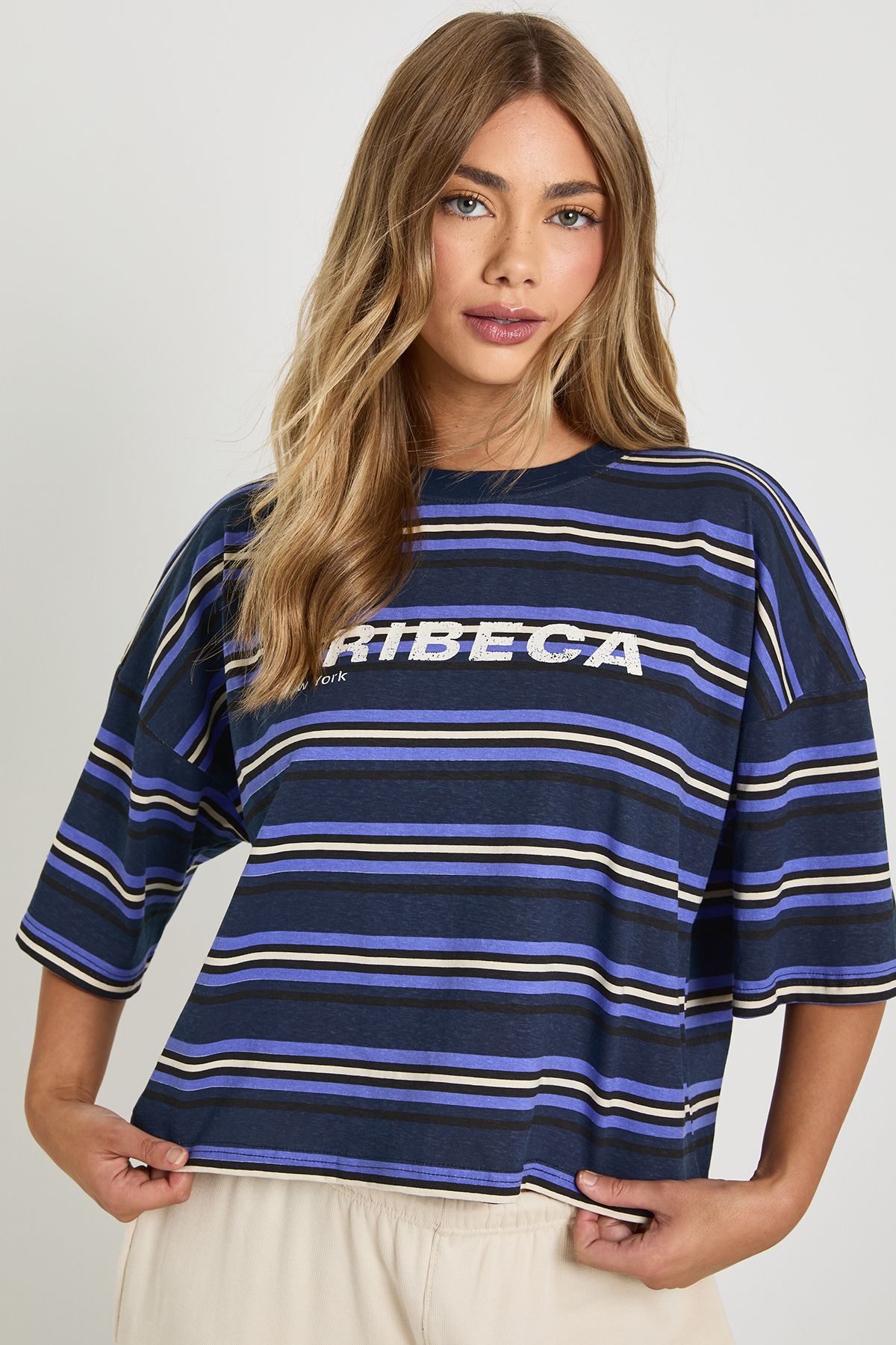 Striped Printed Boxy Tshirt