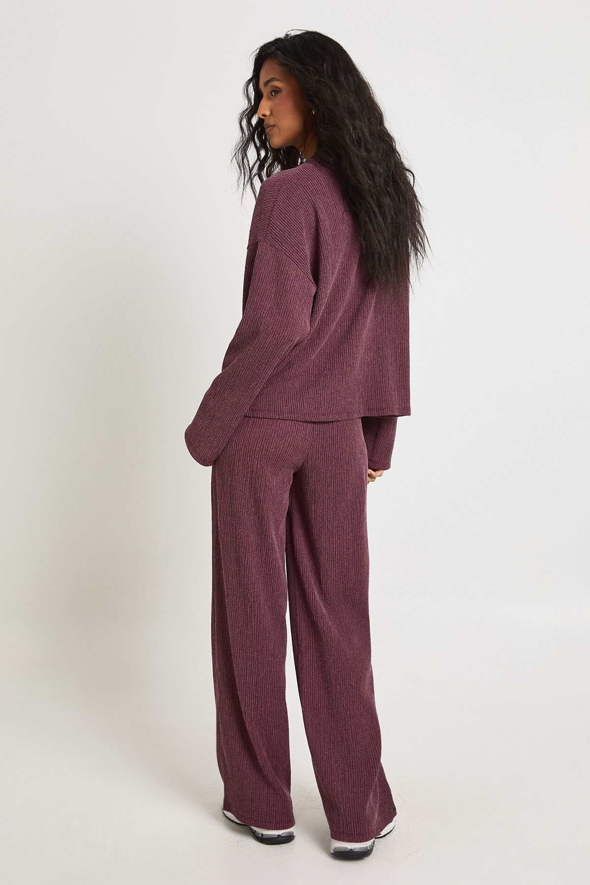 Textured Drawstring Waist Wide Leg Trouser - Image 2