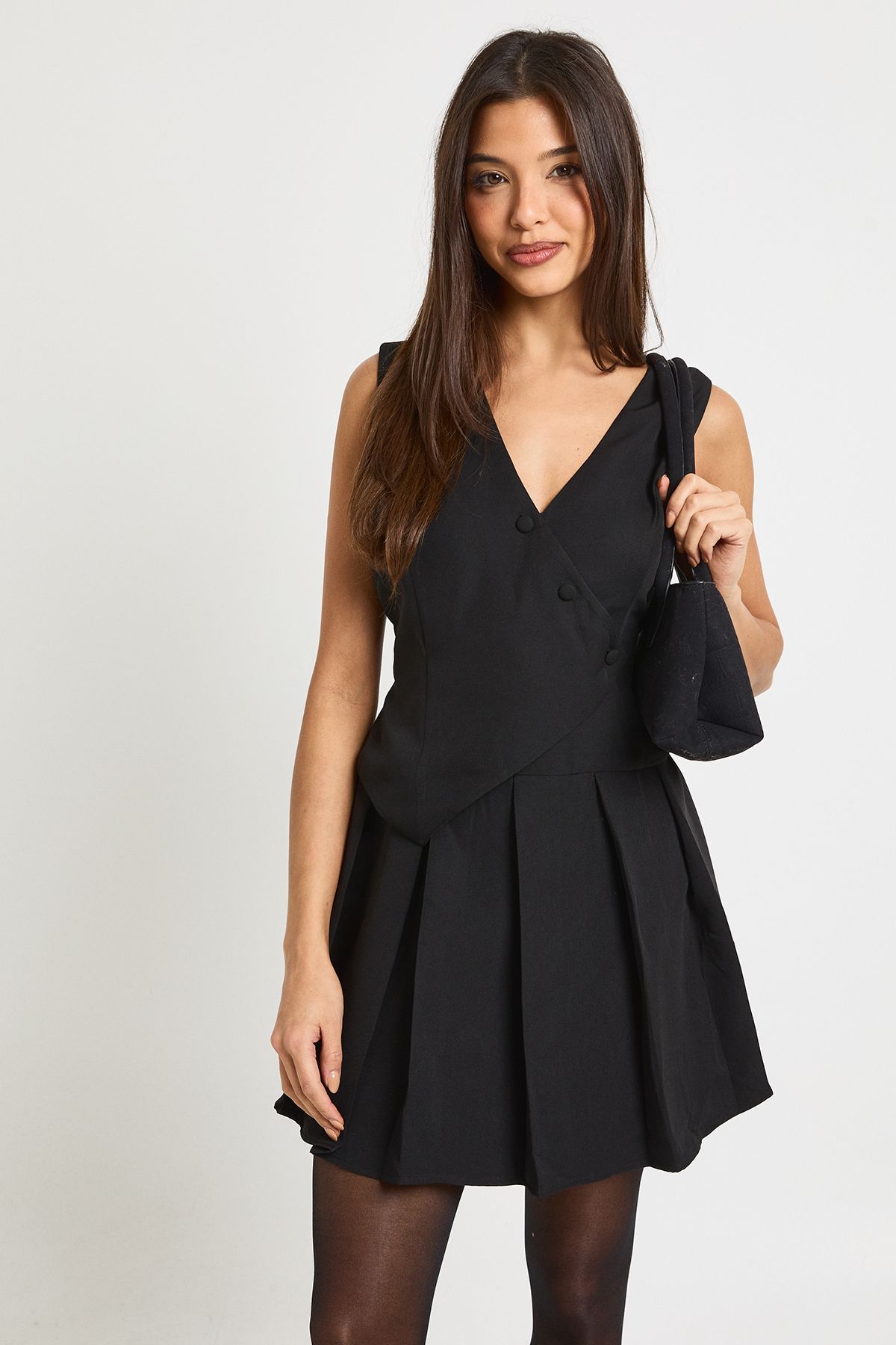 Waistcoat Pleated Skort Playsuit