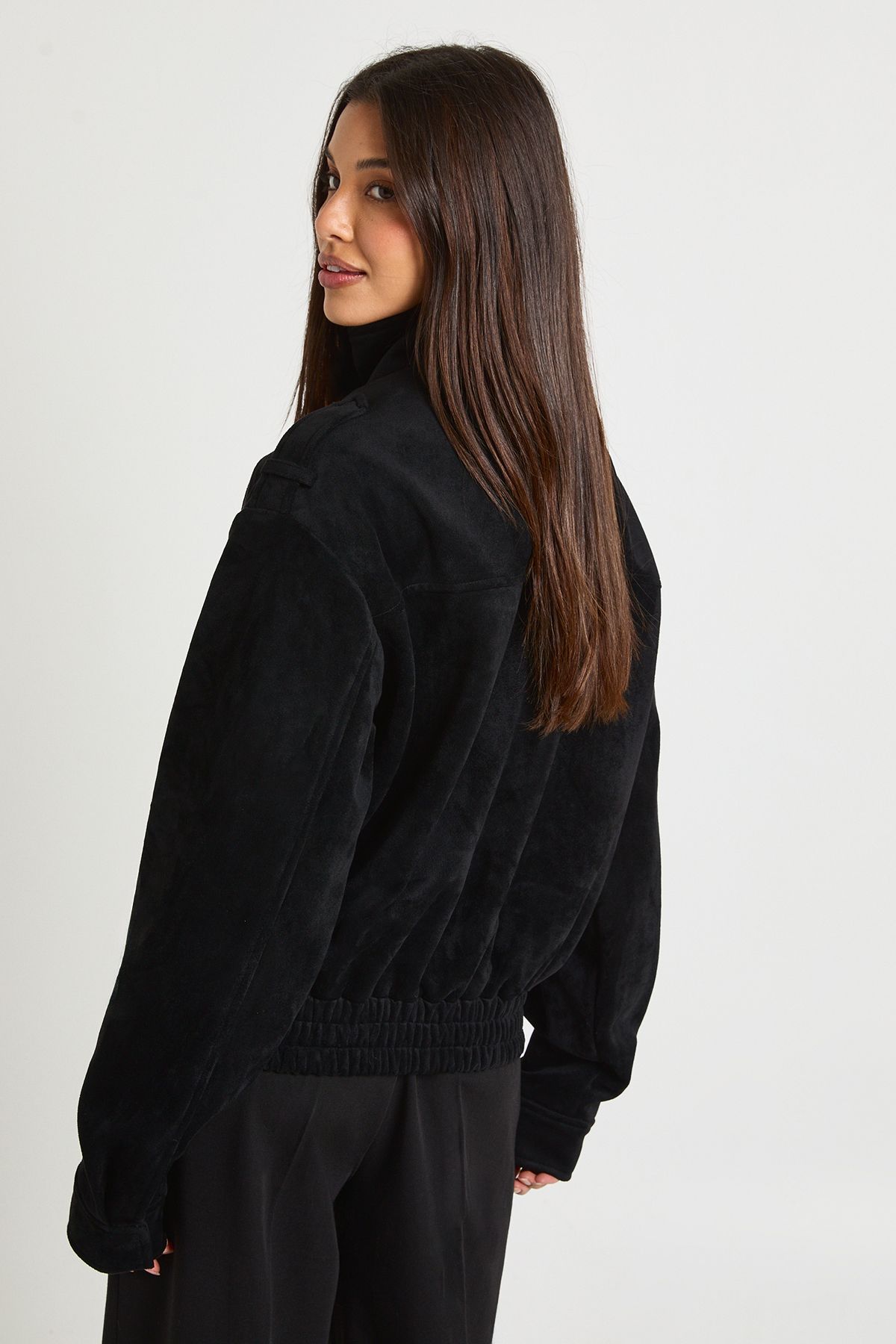 Funnel Neck Faux Suede Pocket Detail Jacket - Image 2