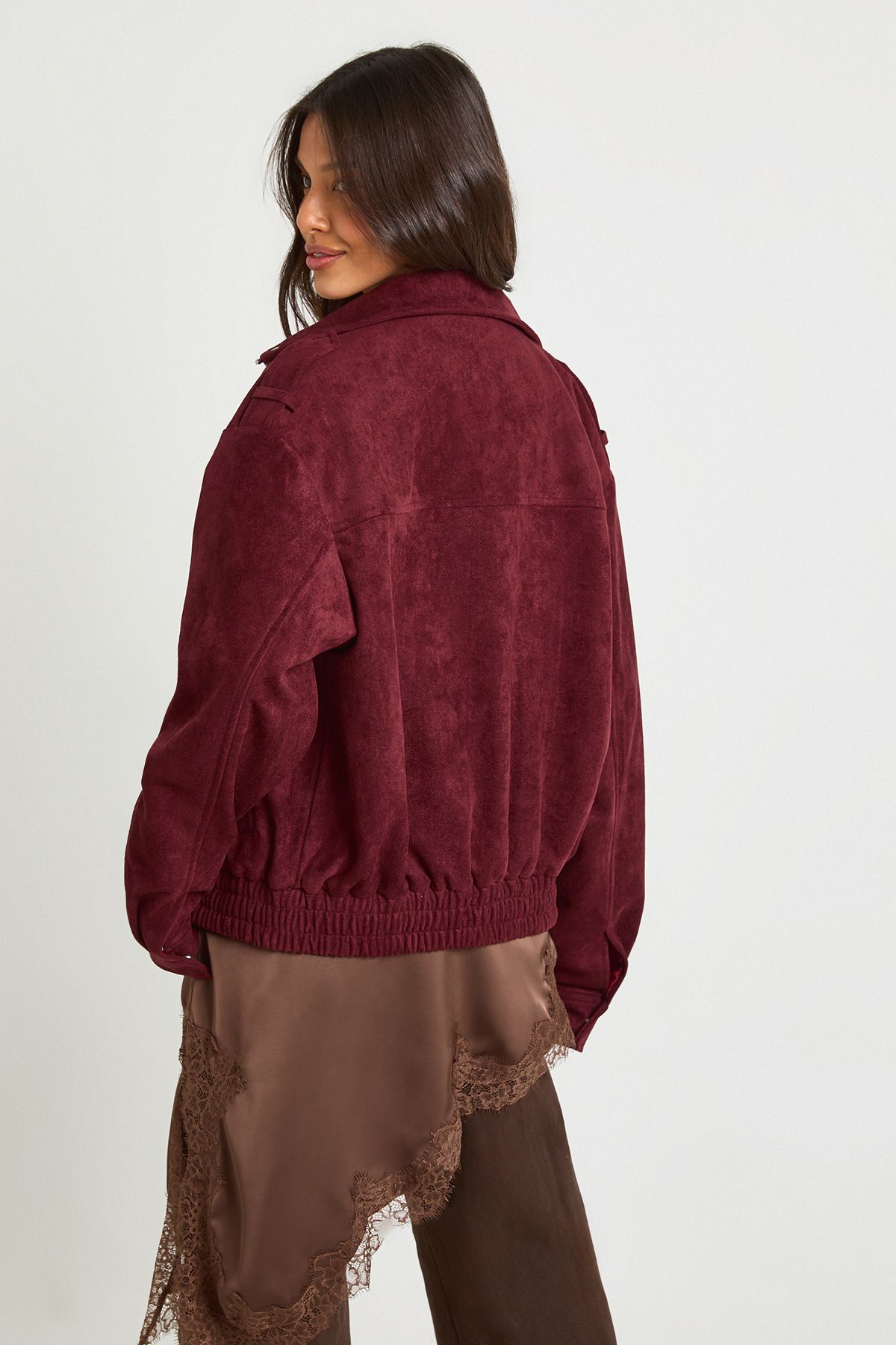 Funnel Neck Faux Suede Pocket Detail Jacket - Image 2