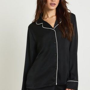 Tall Satin Piping Detail Long Sleeve Shirt & Shorts Pyjama Set