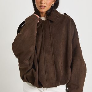 Suede Bubble Hem Bomber Jacket