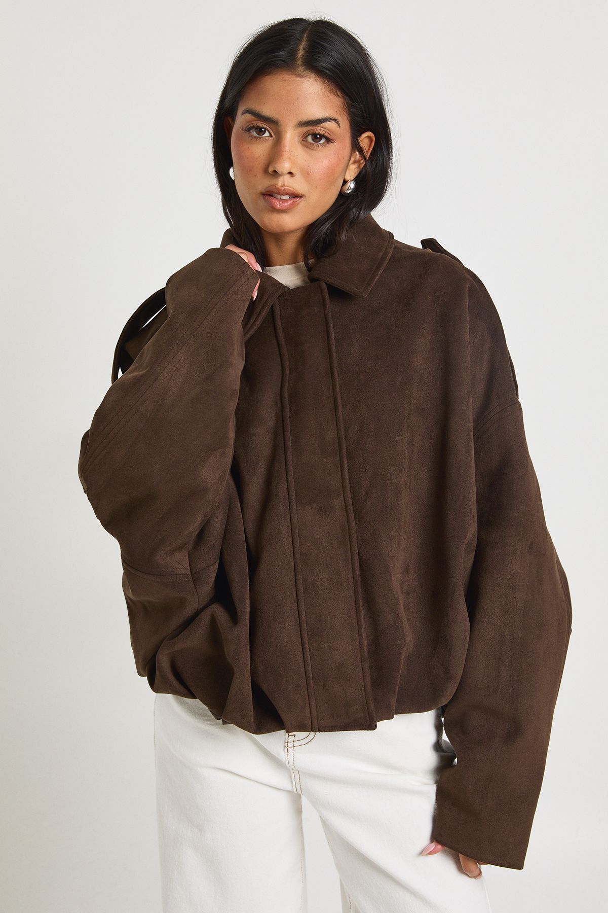 Suede Bubble Hem Bomber Jacket
