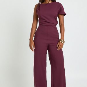 Asymmetric Ruched Wide Leg Jumpsuit
