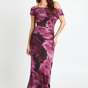 Off The Shoulder Mesh Maxi Dress