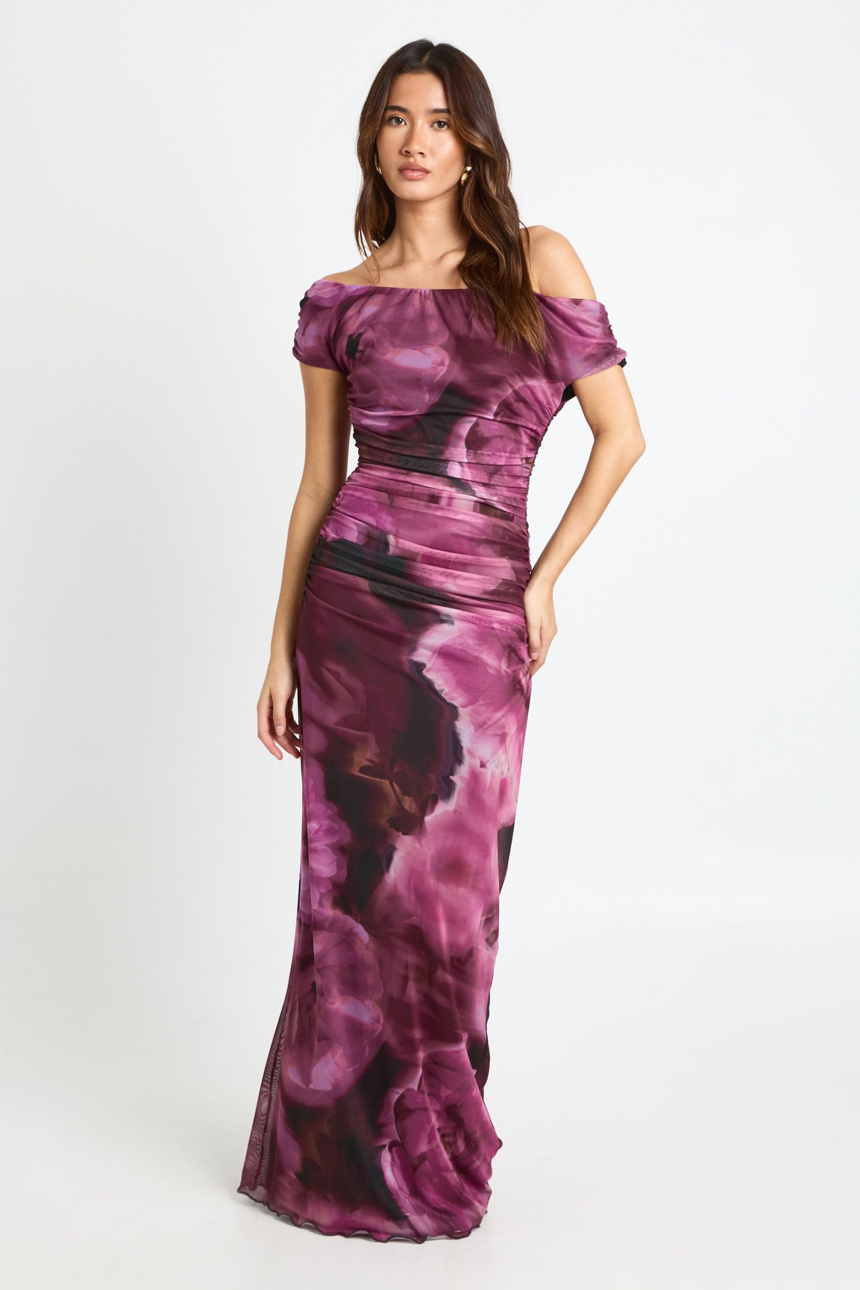 Off The Shoulder Mesh Maxi Dress