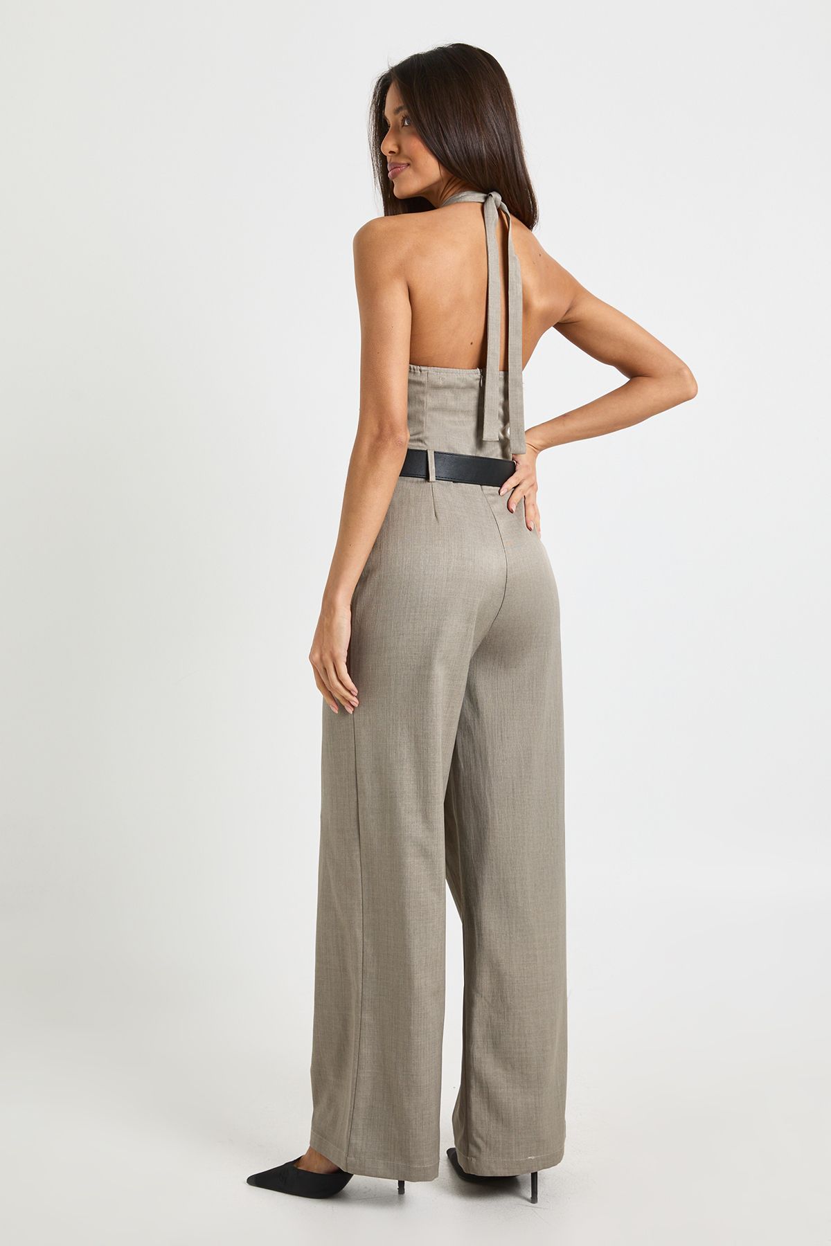 Woven Tailored Halterneck Jumpsuit With Belt - Image 2