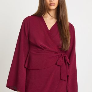 Hammered Wrap Front Mini Dress