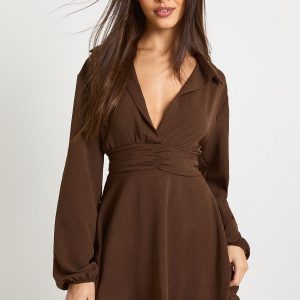 Hammered Ruched Waist Shirt Dress