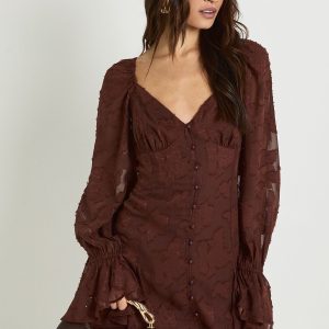 Tall Burnout Floral Godet Hem Mini Dress