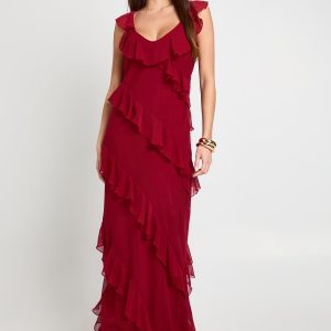 Chiffon Ruffle Strappy Maxi Dress