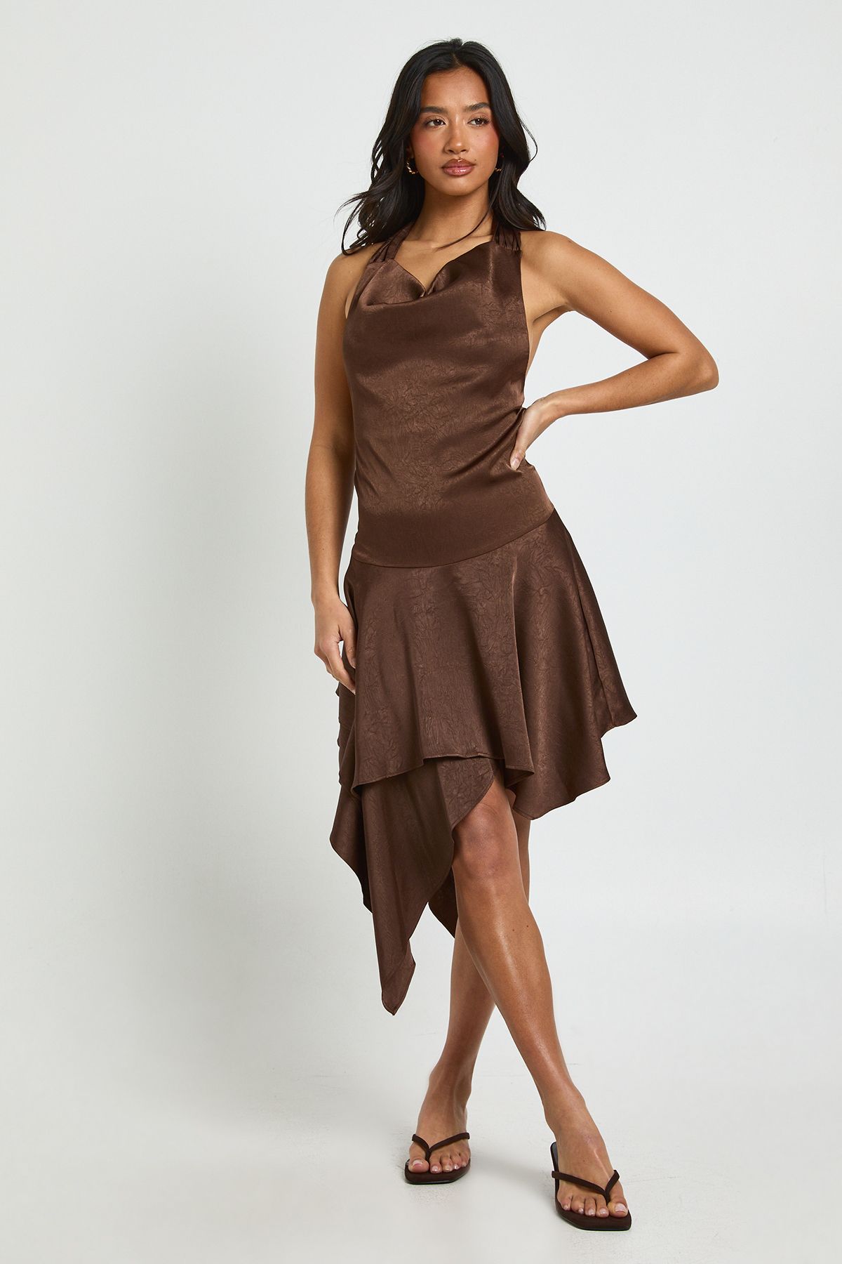 Petite Textured Satin Cowl Neck Mini Dress