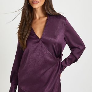 Wrap Front Long Sleeve Top