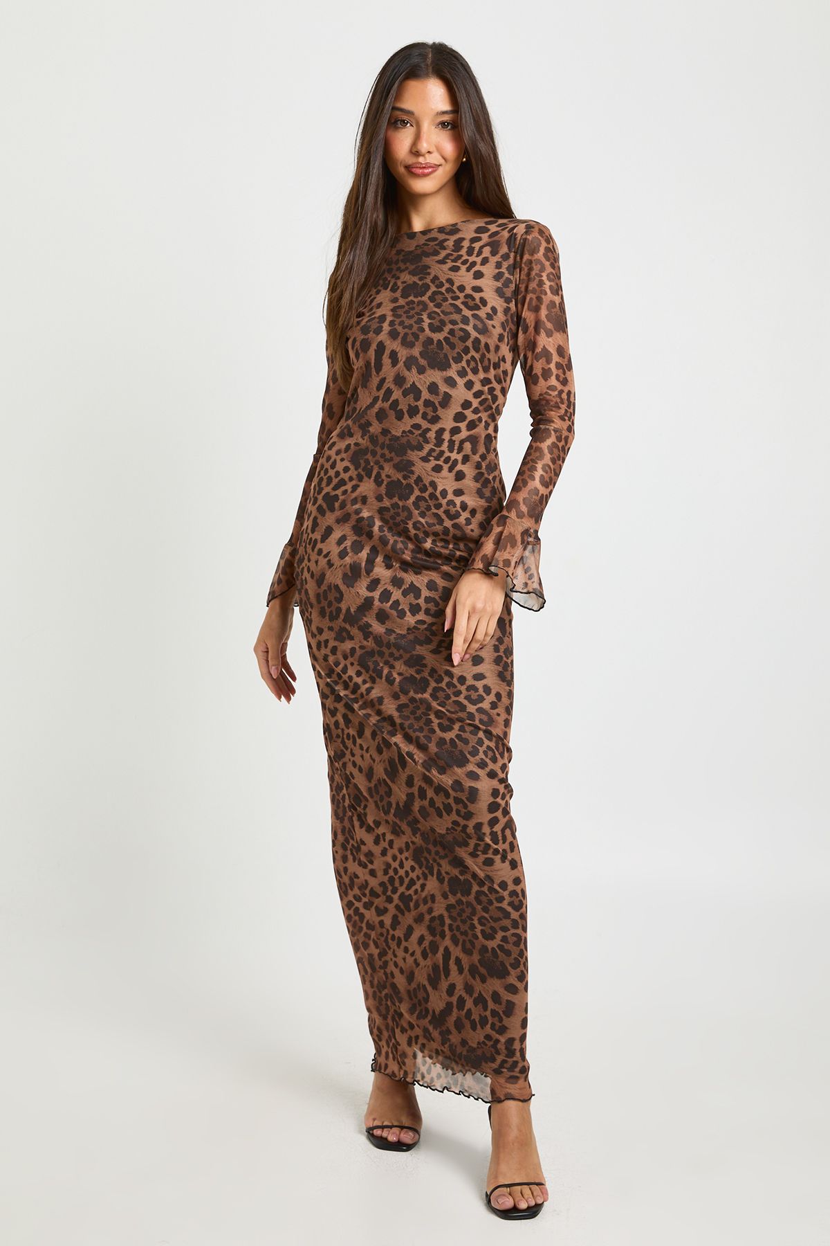Leopard Mesh Lace Back Maxi Dress