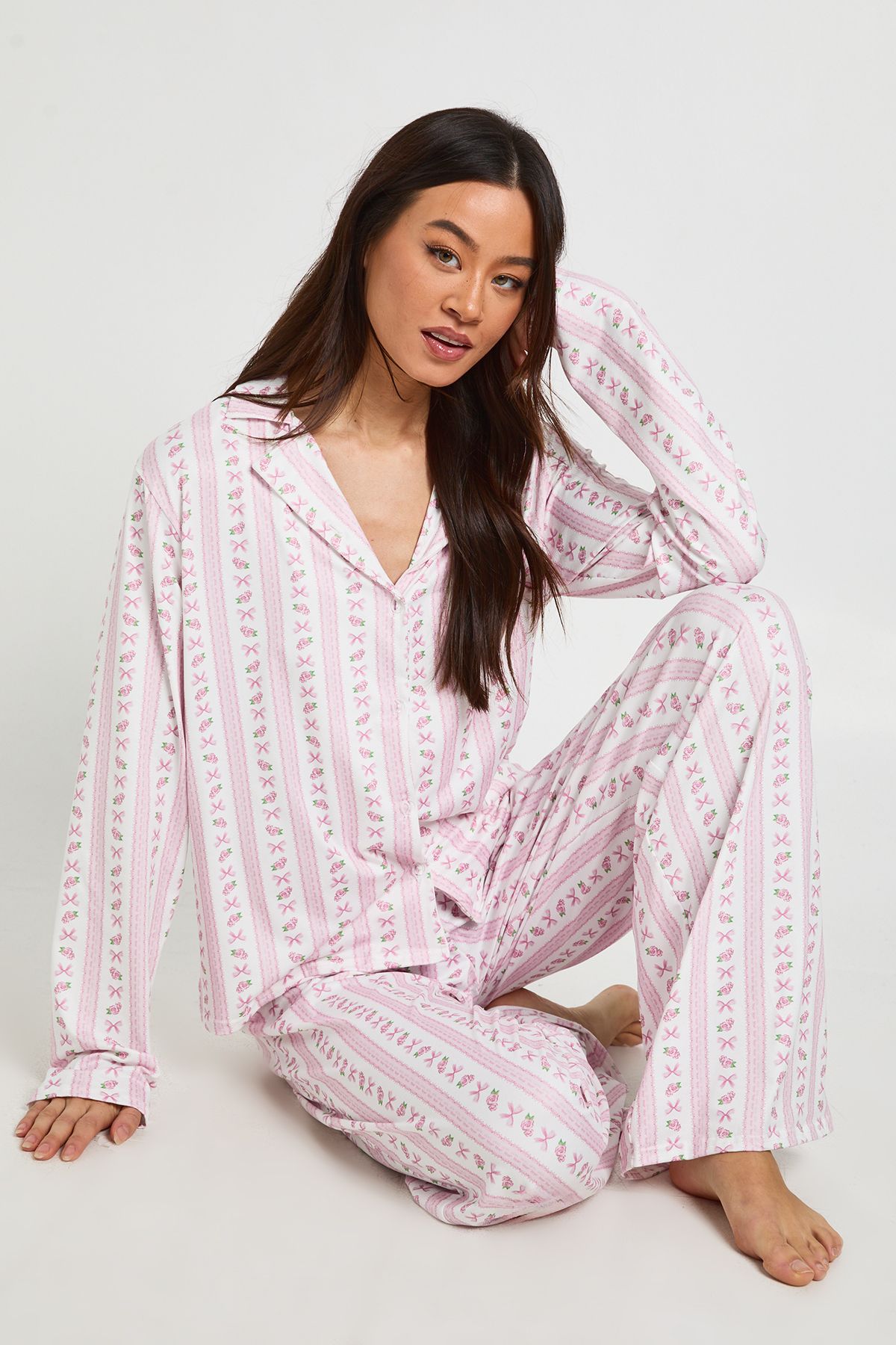 Tall Bow Print Long Sleeve Shirt & Trouser Pyjama Set