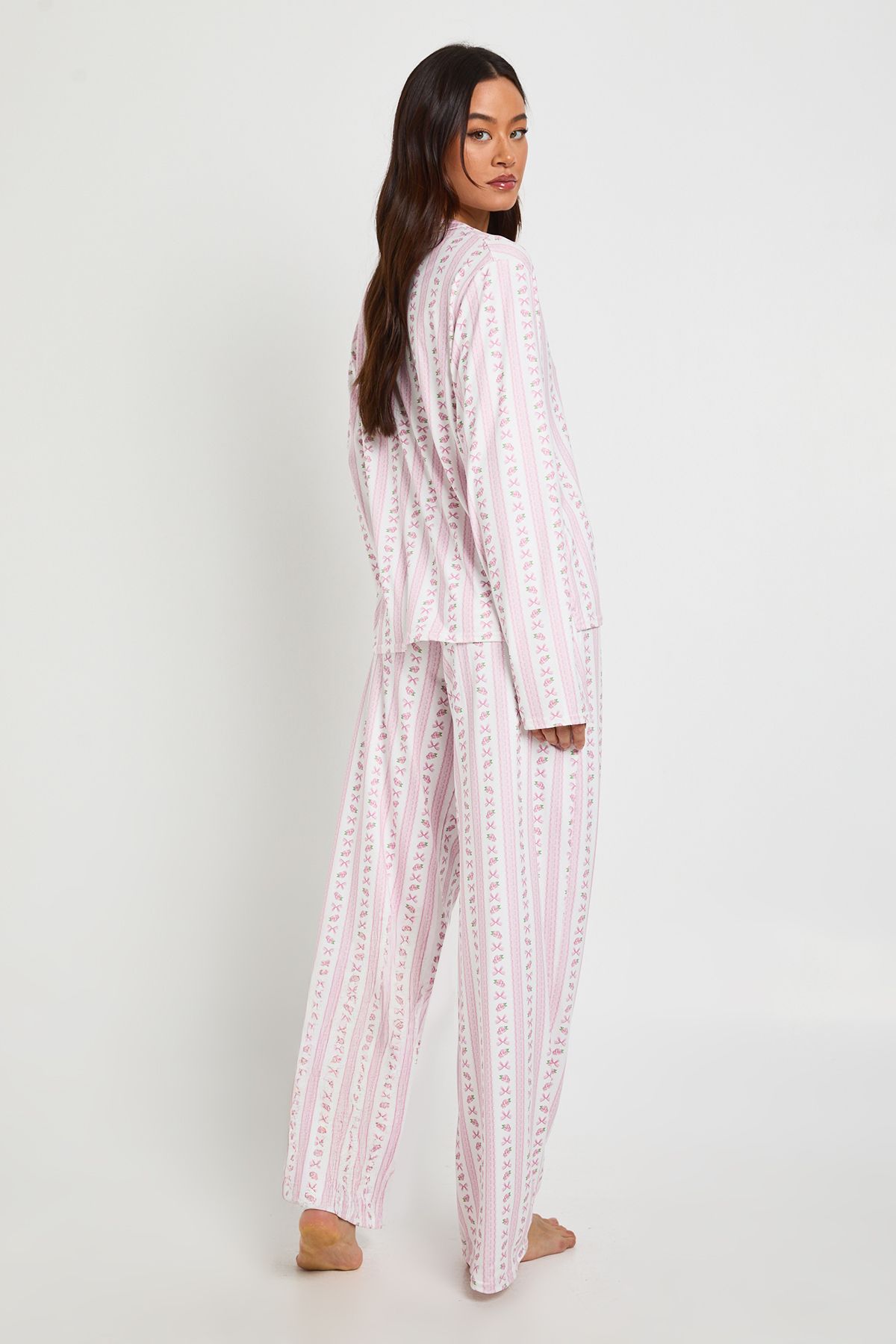 Tall Bow Print Long Sleeve Shirt & Trouser Pyjama Set - Image 2