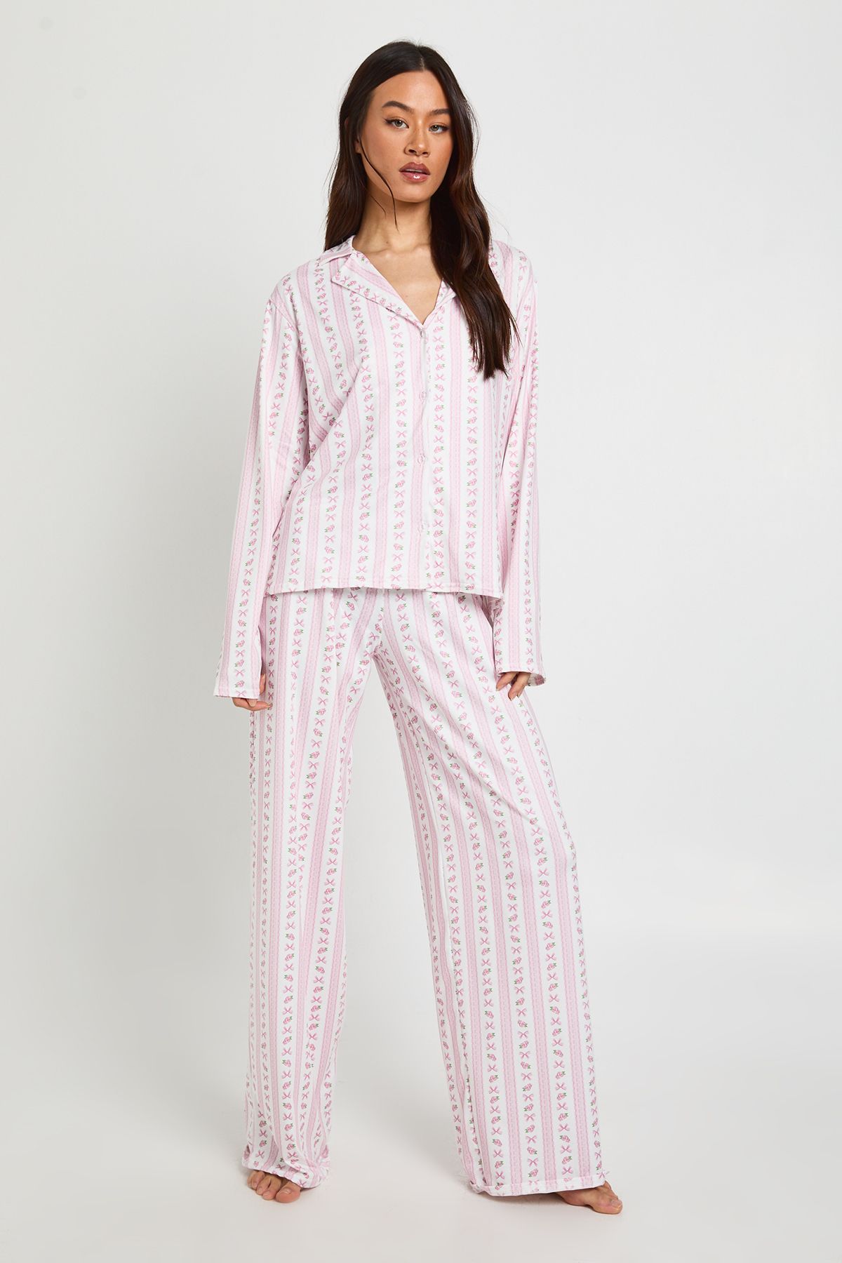 Tall Bow Print Long Sleeve Shirt & Trouser Pyjama Set - Image 3