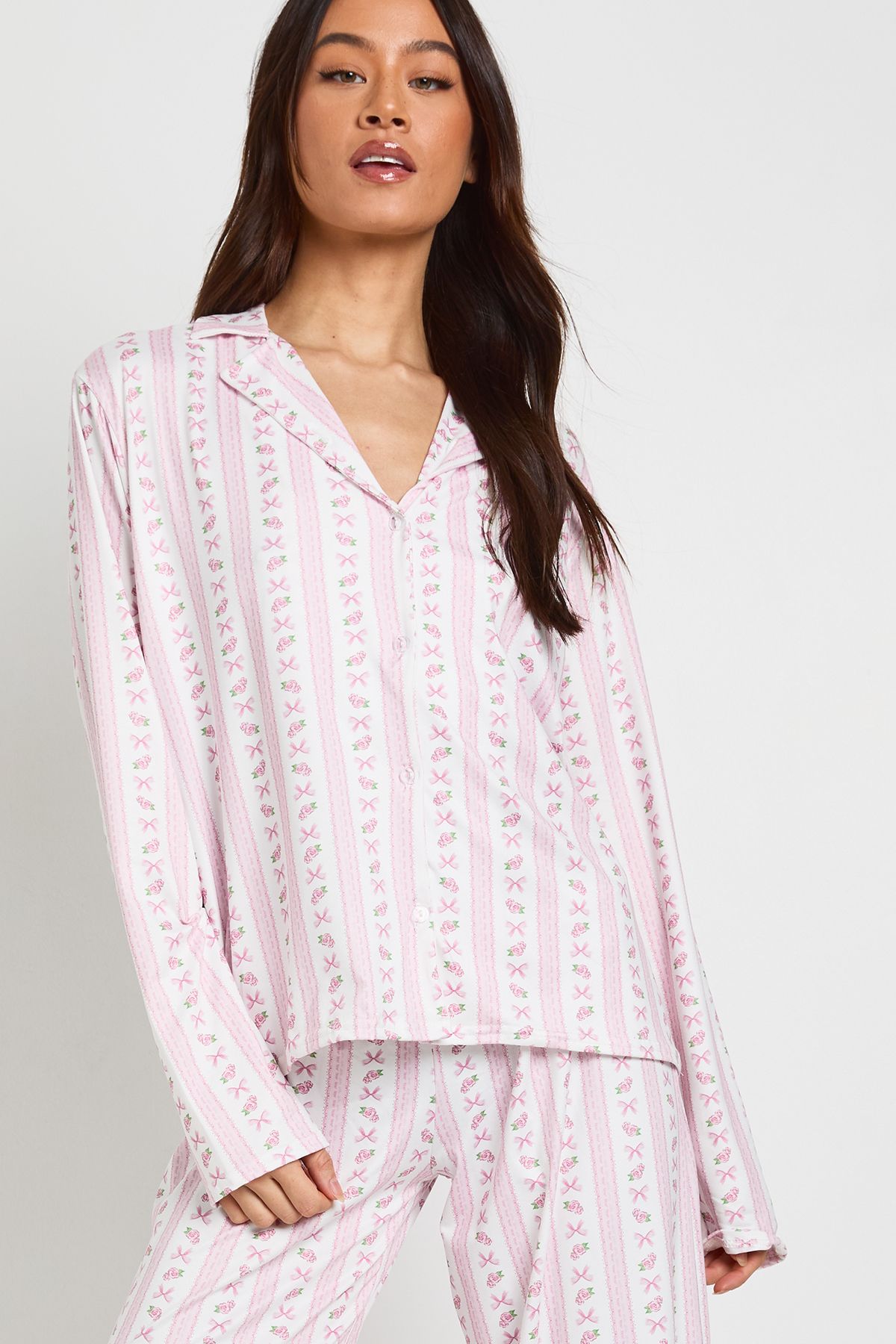 Tall Bow Print Long Sleeve Shirt & Trouser Pyjama Set - Image 4