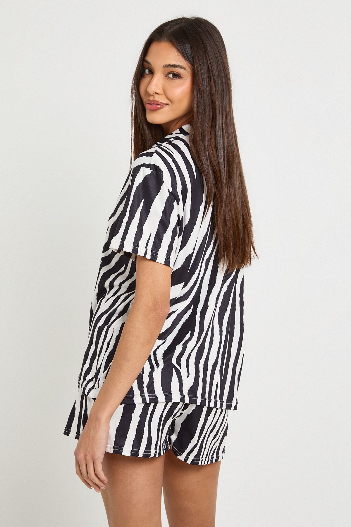 Zebra Print Short Sleeve Shirt & Shorts PJ Set - Image 2