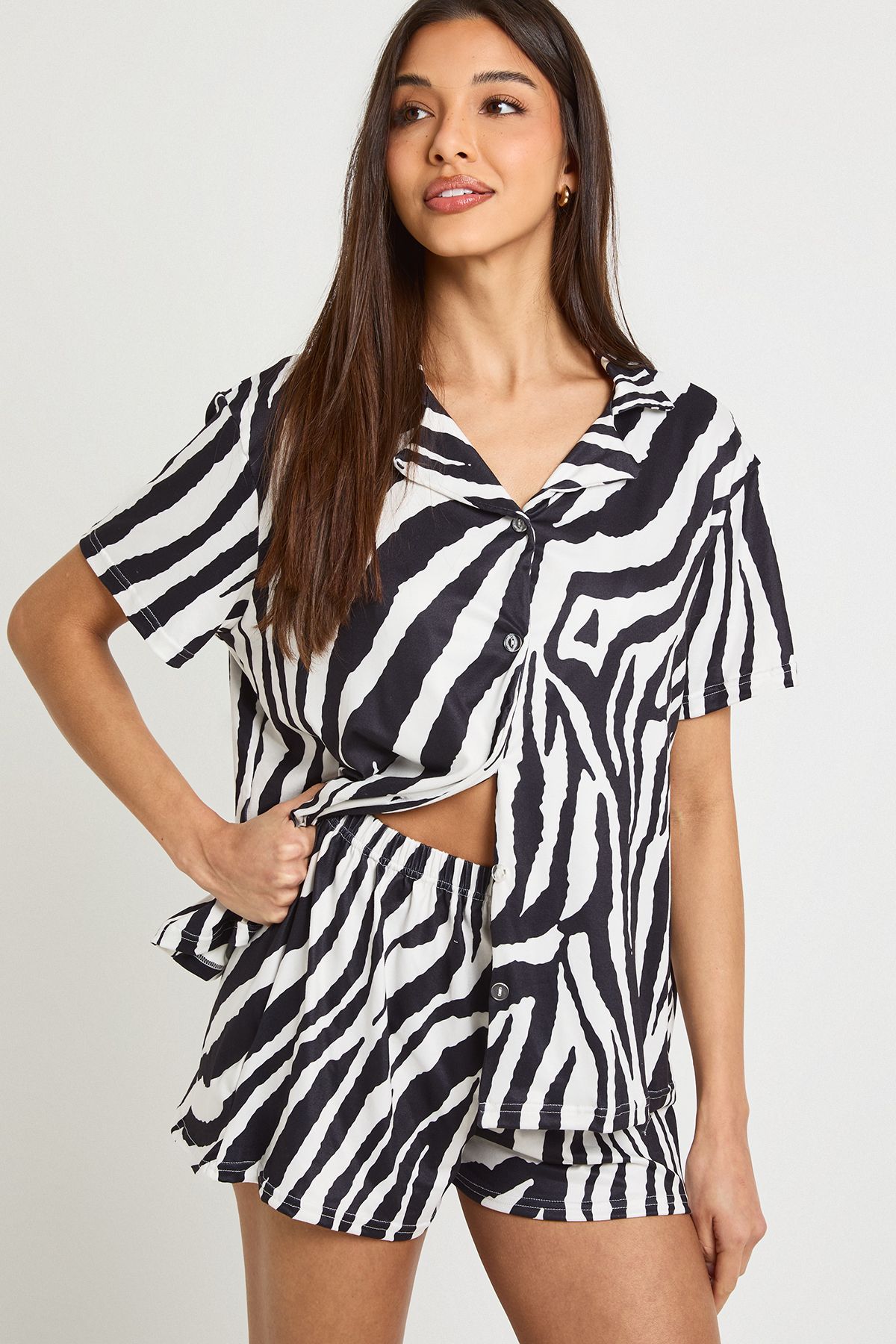 Zebra Print Short Sleeve Shirt & Shorts PJ Set - Image 4