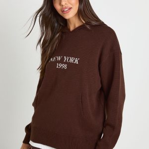 New York Embroidered Knitted Hoodie