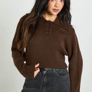 Oversized Collar Knitted Polo Jumper
