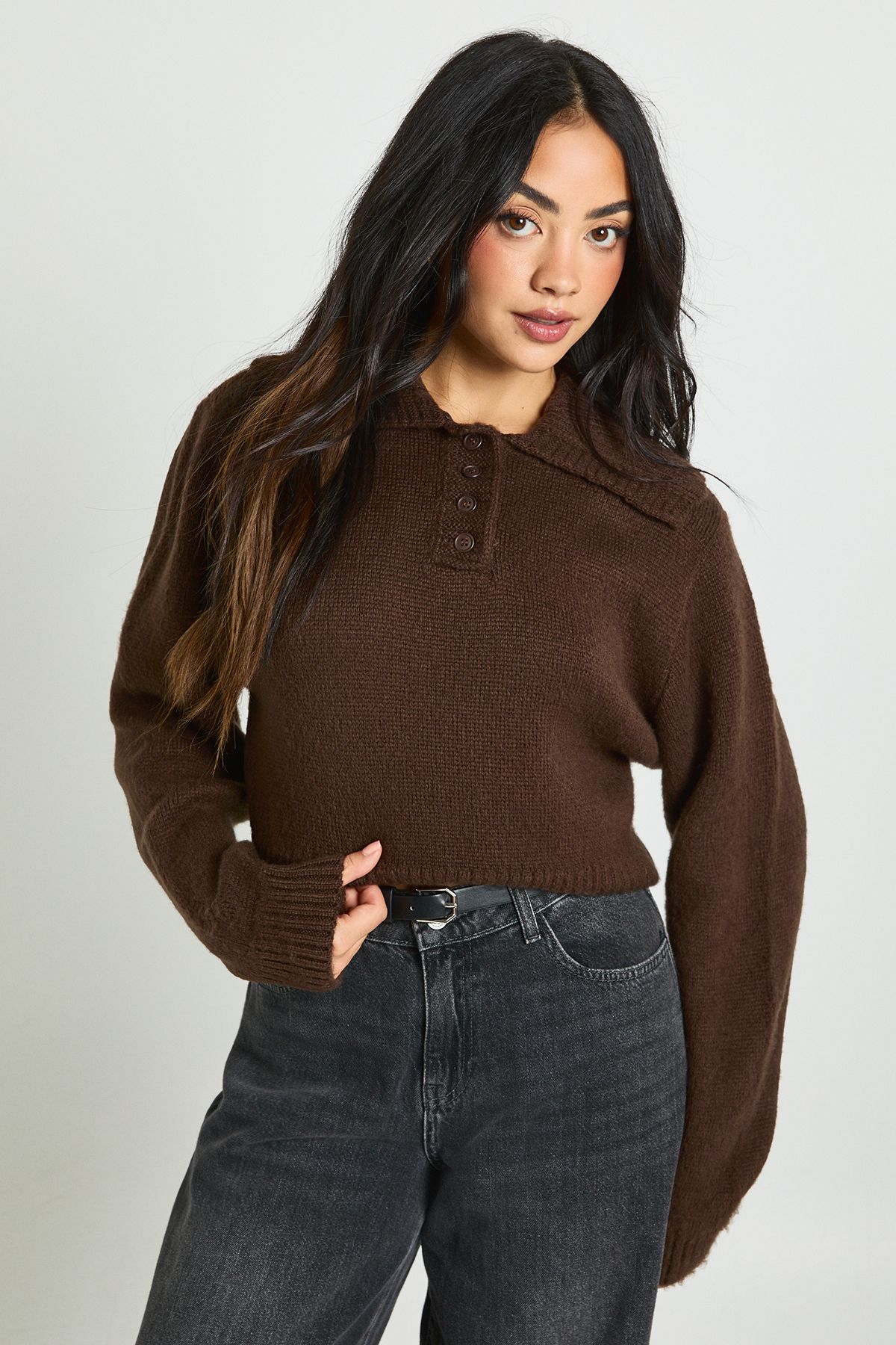 Oversized Collar Knitted Polo Jumper