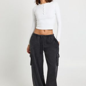 Washed Mid Rise Cargo Straight Leg Jogger