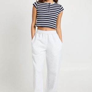 Ribbed Waistband Straight Leg Jogger