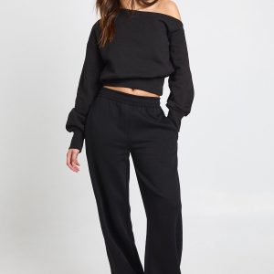 Ribbed Waistband Straight Leg Jogger